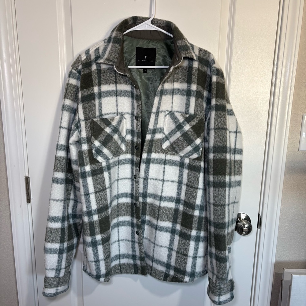 American Tall Green And White Plaid Shirt Jacket